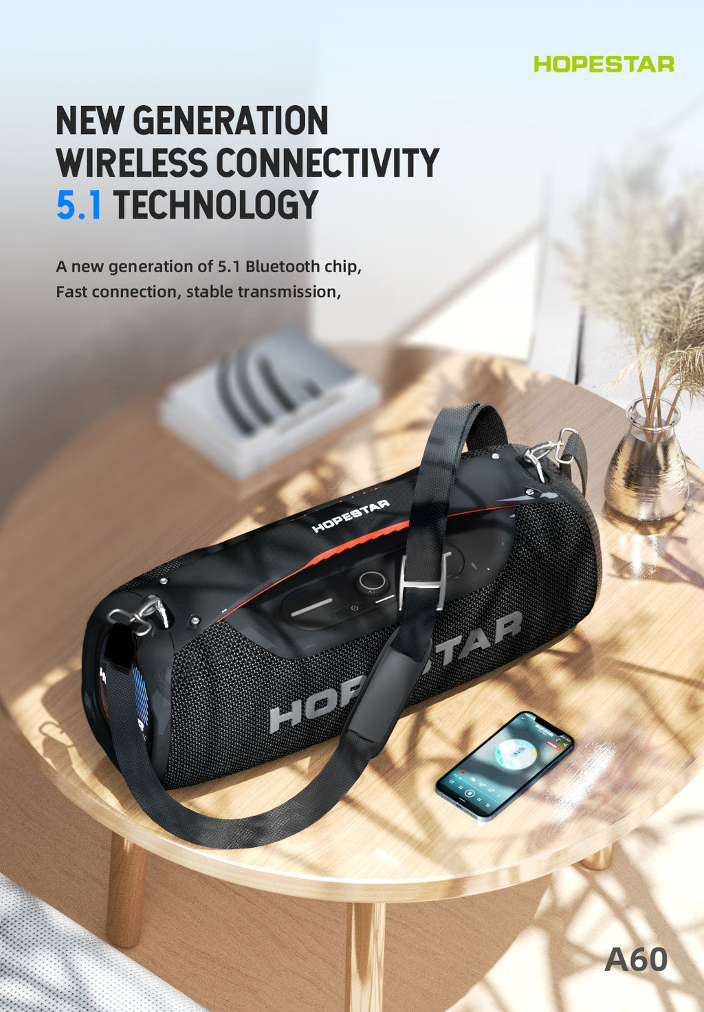 Hopestar 100W Wireless Bluetooth Speaker with Microphone & Carry Handle, Portable, Powerful Sound