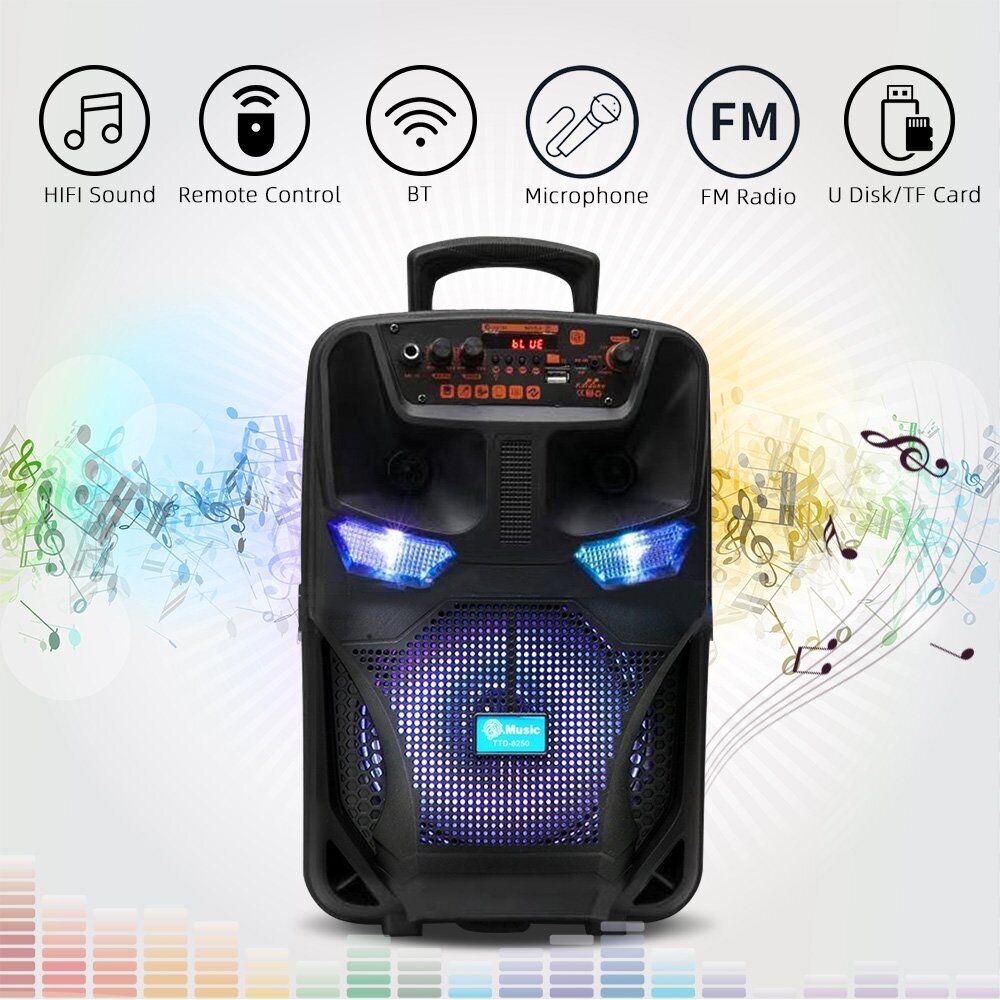 Seneo 8'' Bluetooth Speaker Heavy Bass Portable Outdoor Bluetooth Speaker with Microphone, Black