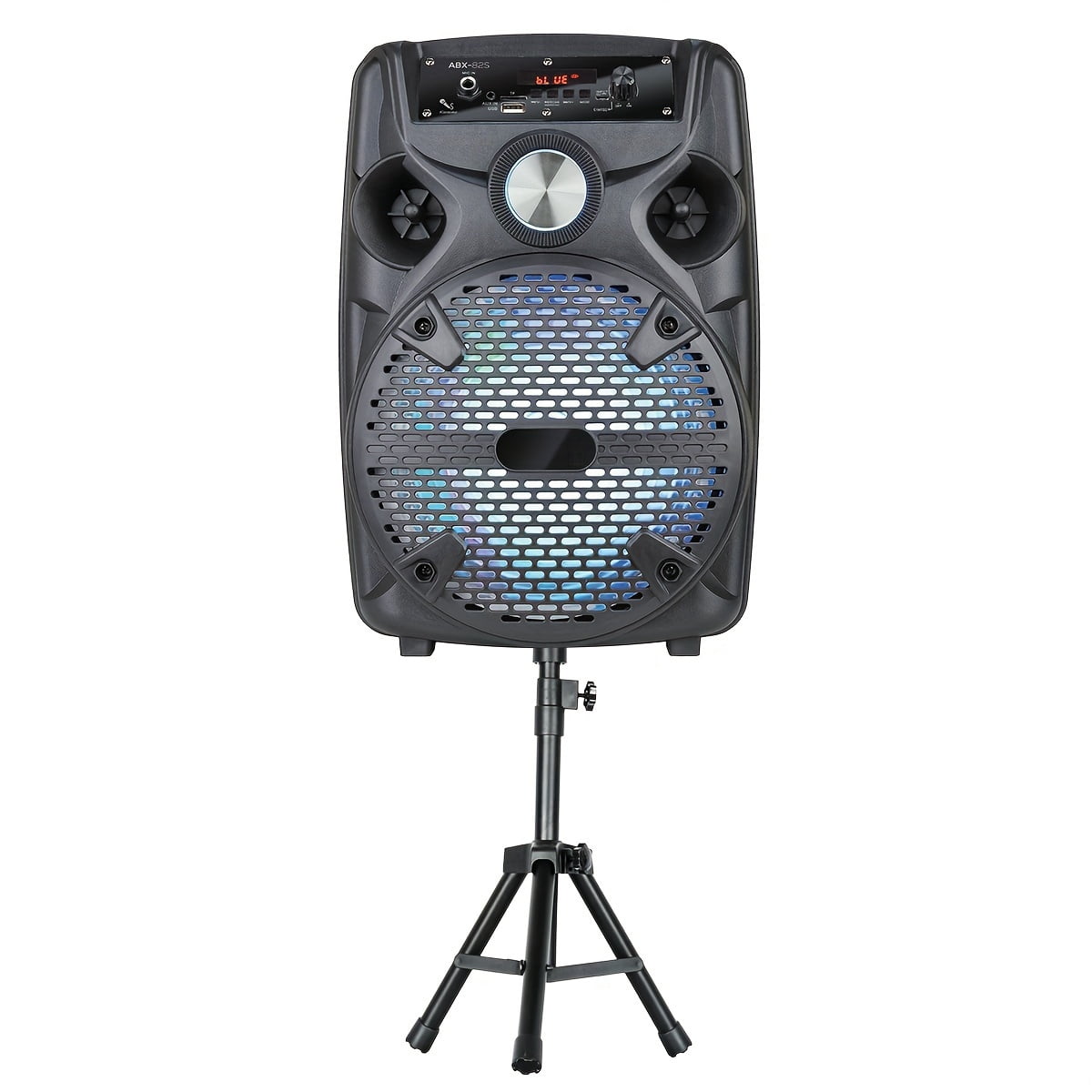 1100W Portable PA Speaker with 8" Subwoofer, Bluetooth, 7-Color LED, Rechargeable Battery, USB/SD/AUX, Includes Wired Mic & Stand for Outdoor Party