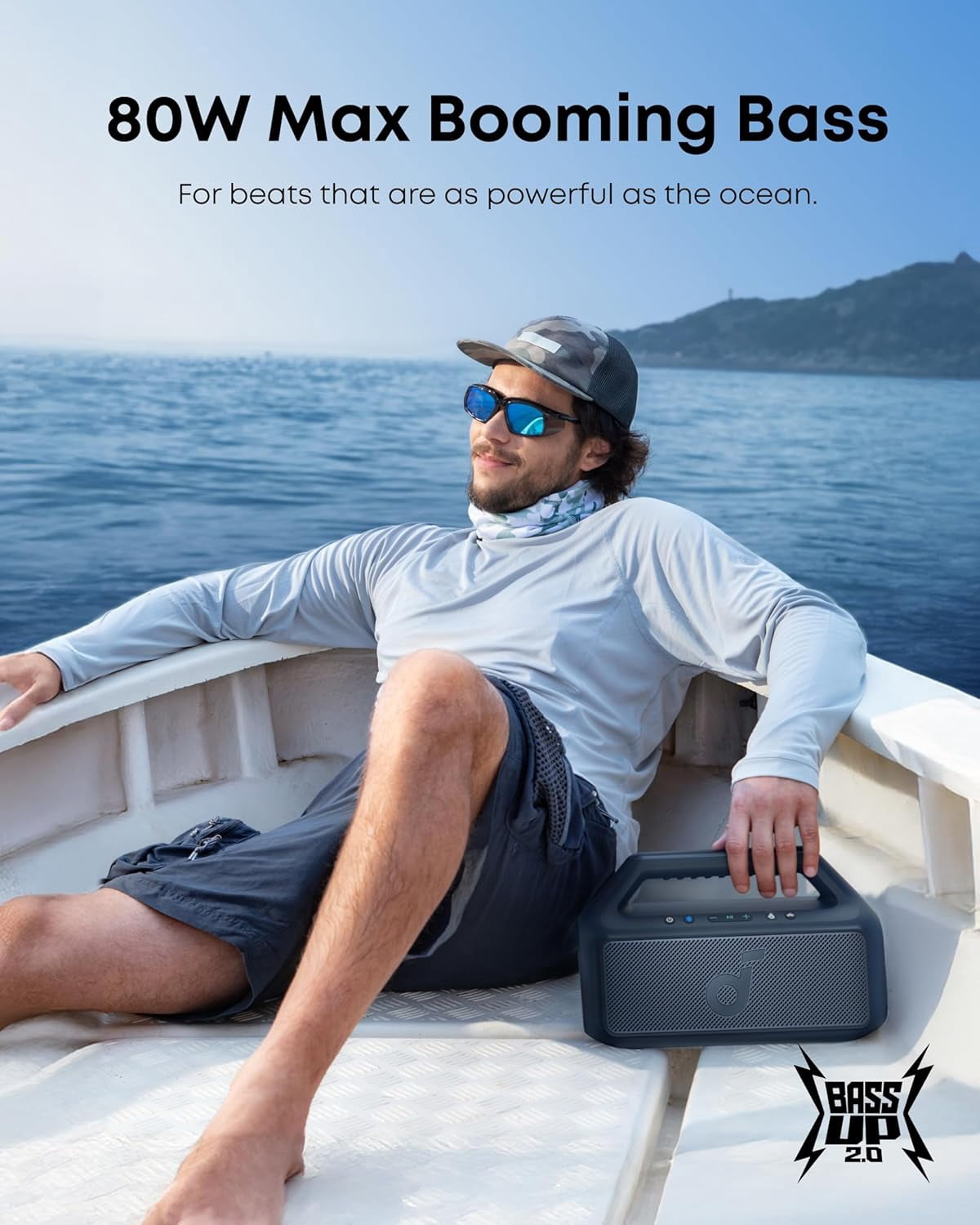 Soundcore Boom 2 By Anker, Outdoor Speaker, 80W, Subwoofer, 24H Playtime, IPX7 Waterproof, Floatable, RGB Lights, Blue