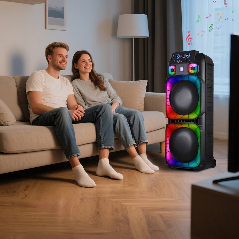 RIDWIND 4000W Peak Power Bluetooth Speakers Portable Wireless Speaker with Double 6.5 inch Subwoofer Heavy Bass,FM Radio, Microphone, Lights, Remote Control TWS Stereo Sound System Speaker