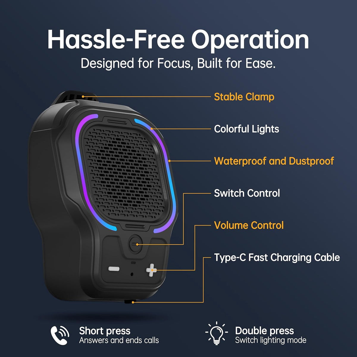 Wearable Bluetooth Speaker, Small Clip-on Wireless Portable Speaker, 10H Battery, IPX6 Waterproof Mini Speaker, 3 Light Modes with Mic, for Hands-Free Music Call Outdoor Work, Gift for Dad, Black