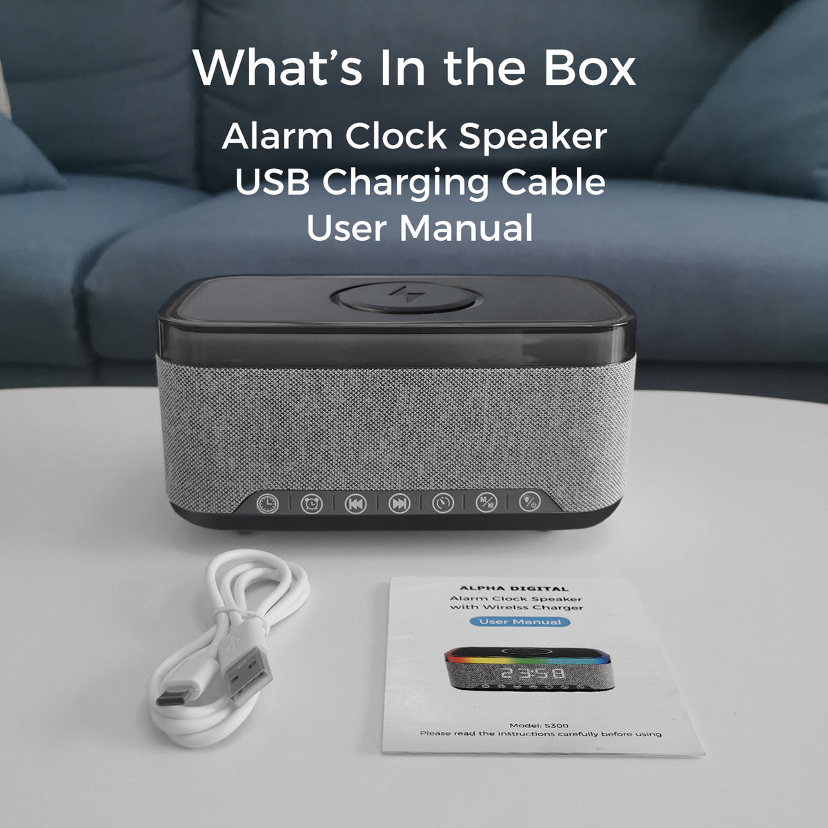 10W Bluetooth Stereo Speaker-Alarm Clock, Wireless Charging, RGB light