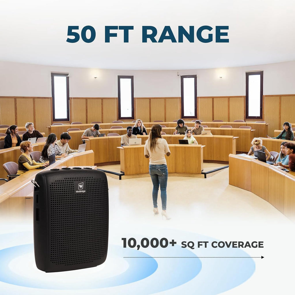 HW HAOWORKS Wireless Voice Amplifier for Teachers - Lapel Mic System Saves Your Voice | 15W Portable PA System with Bluetooth, 12H+ Battery, Auto-Pairing | No Headset, Ultra-Light 18.3g Clip Mic W005