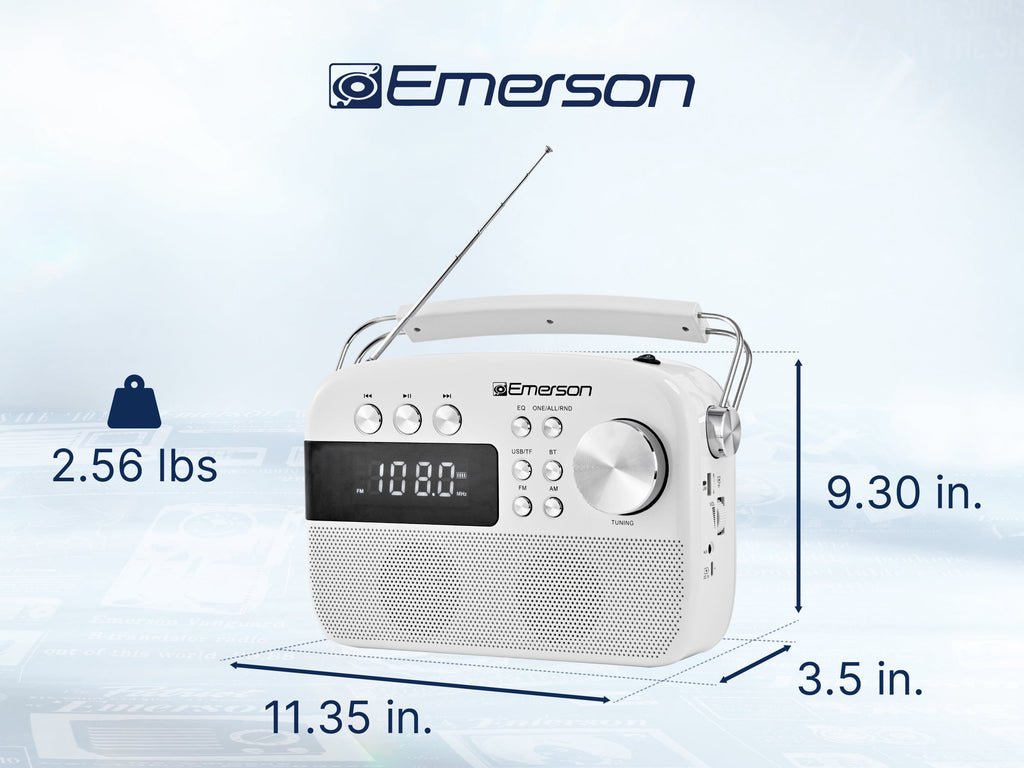 Emerson EAS-3010 Portable Bluetooth Radio with MP3 Player, Retro Style Wireless Speaker with AM/FM Tuner, Built-in 1200mAh Rechargeable Battery, 5W Stereo Sound, USB/TF/Aux-in, LCD Display
