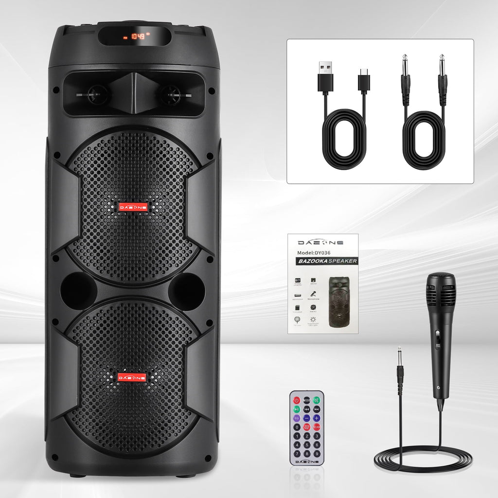 RIDWIND 4000W Peak Power Bluetooth Speakers Portable Wireless Speaker with Double 6.5 inch Subwoofer Heavy Bass,FM Radio, Microphone, Lights, Remote Control TWS Stereo Sound System Speaker