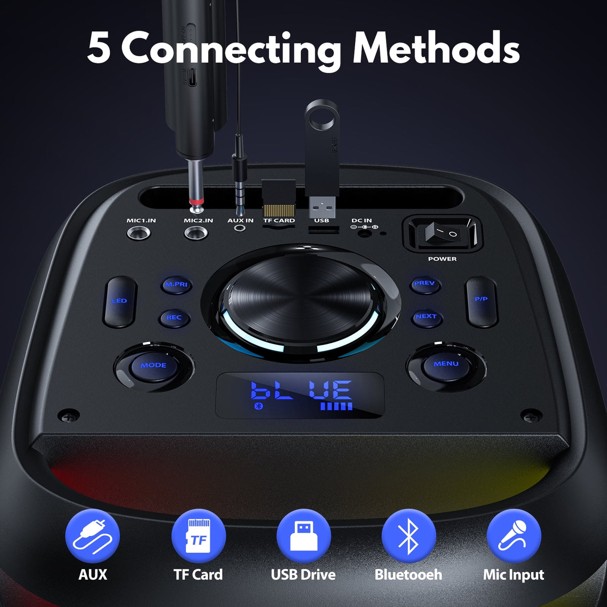 JAUYXIAN Large Party Speaker, Big Outdoor Speaker Bluetooth with DJ Lights for Singing Party