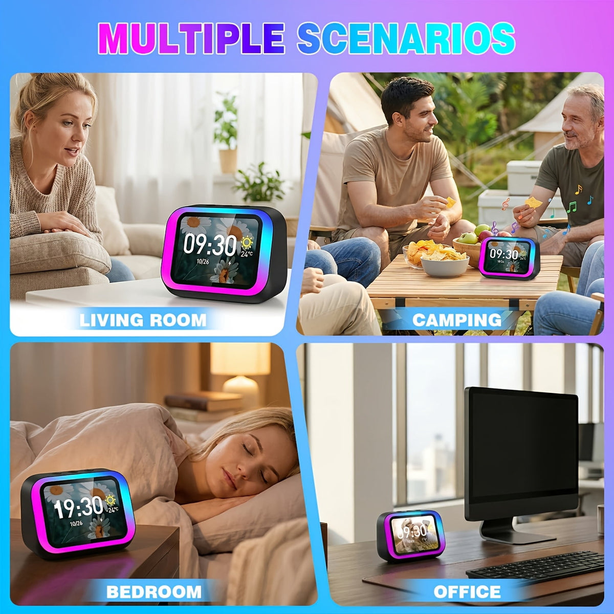 AI Smart Speaker, Smart Alarm Clock with Wireless Speaker & Dynamic RGB Light, Hi-Fi Stereo Sound, HD Smart Display, Answer/Make Call, Voice Assistant, Period Tracker, 2500mAh Battery