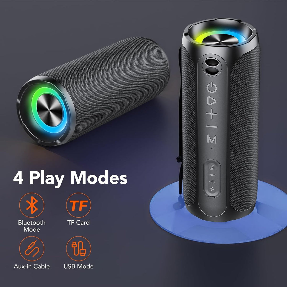 ORSNOG Wireless Portable Bluetooth Speaker with Microphone, Colored LED and HD Stereo Sound