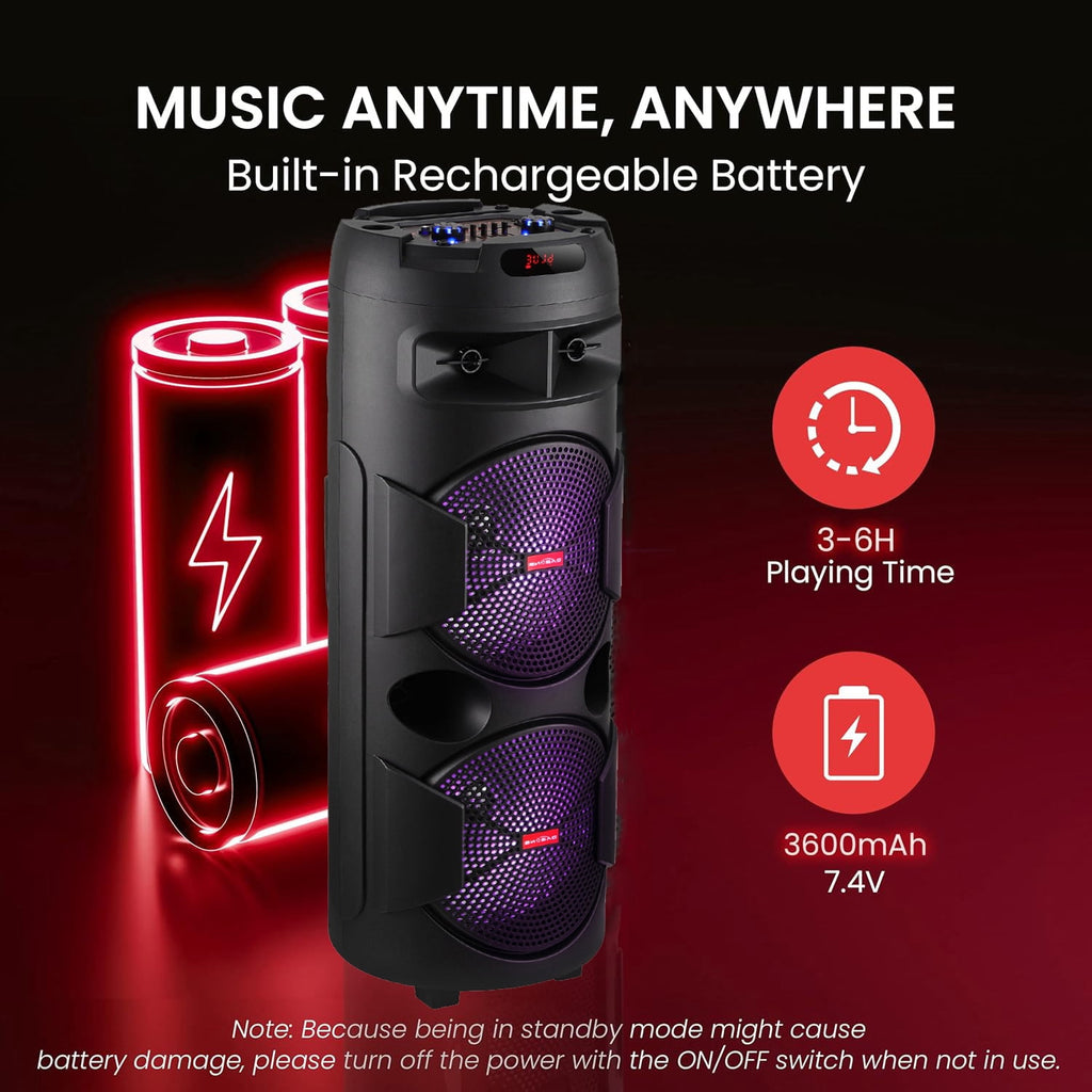RIDWIND 4000W Peak Power Bluetooth Speakers Portable Wireless Speaker with Double 6.5 inch Subwoofer Heavy Bass,FM Radio, Microphone, Lights, Remote Control TWS Stereo Sound System Speaker