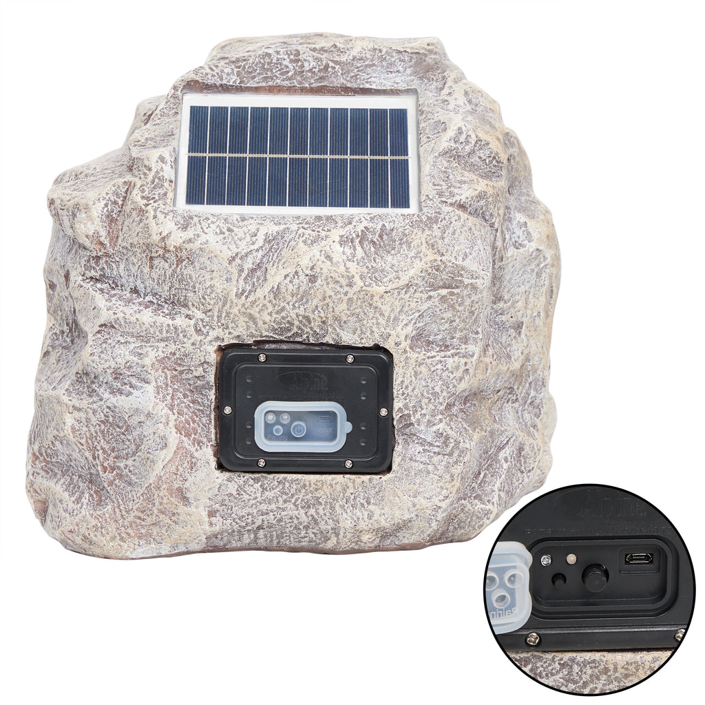 Alpine Corporation Waterproof Bluetooth Solar-Powered Outdoor Wireless Rock Speakers, Set of 2