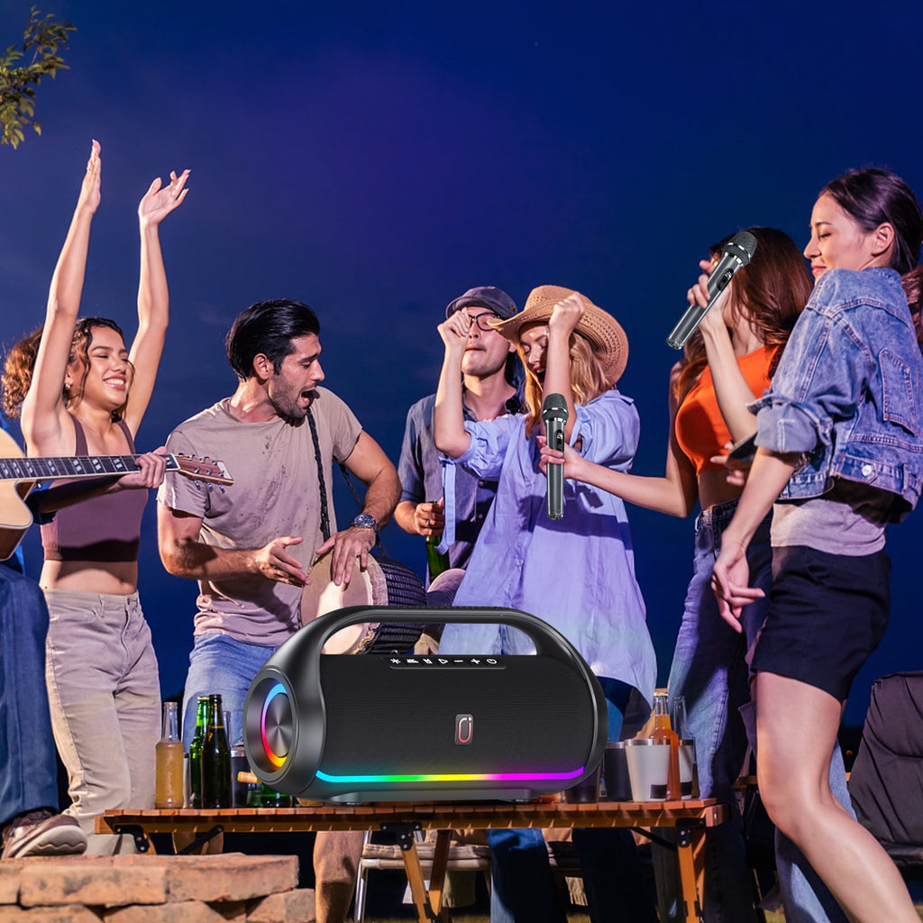 FanFun Waterproof Bluetooth Speaker, Portable Speaker with LED Light, Outdoor Speaker for Party, Stereo Sound, Deep Bass, D20