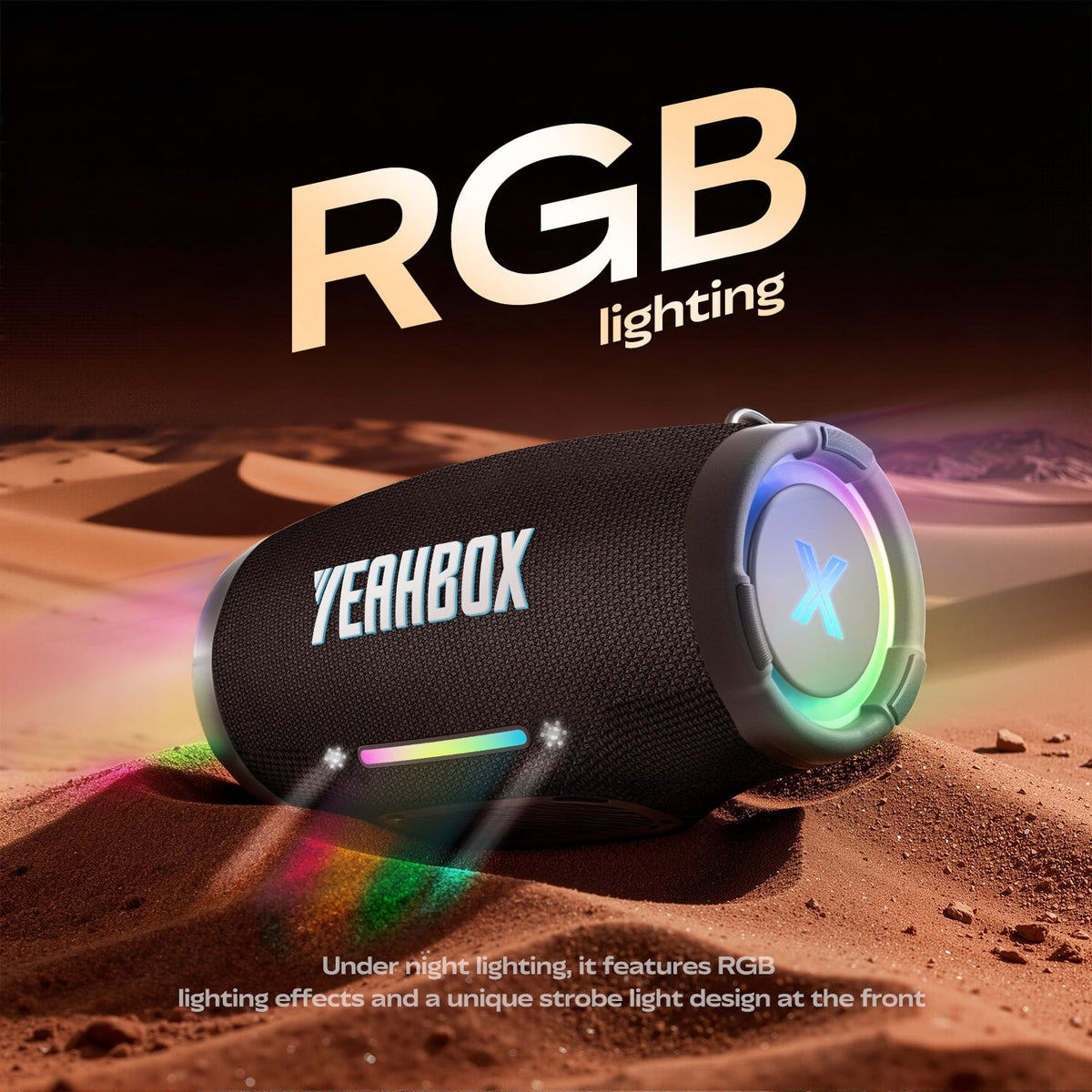 YEAHBOX Nova Beat Portable Bluetooth Party Speaker, 2.1 Deep Bass Loud Wireless Speaker with Bass Boost, RGB Light Show, IPX Waterproof, TWS Stereo Pairing, for Home, Outdoor, Camping & Party