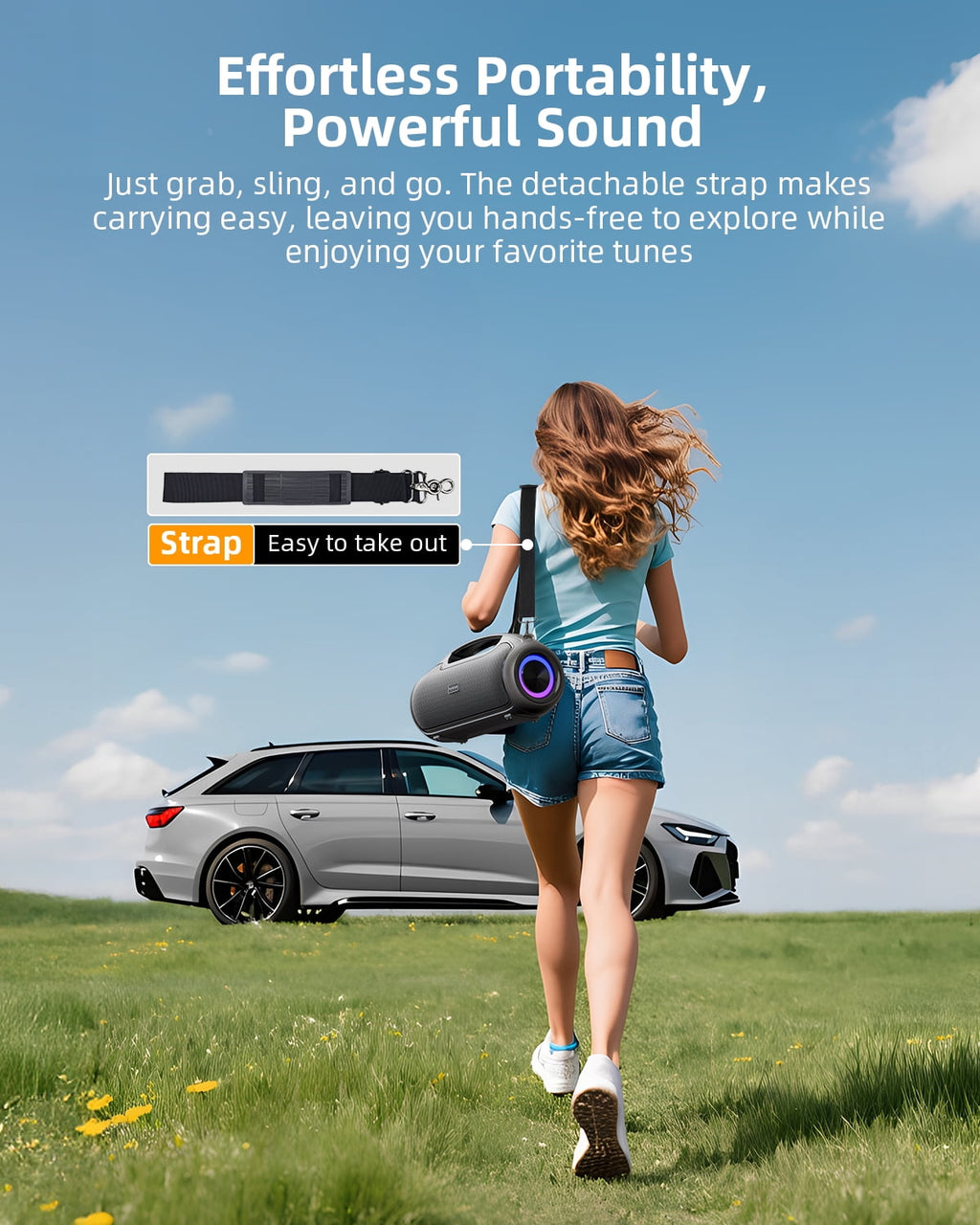 Portable Bluetooth Speaker 200W Peak,IP65 Waterproof Outdoor Wireless Speaker with 24H Playtime,Deep Bass,TWS and USB/AUX/TF Input for Party