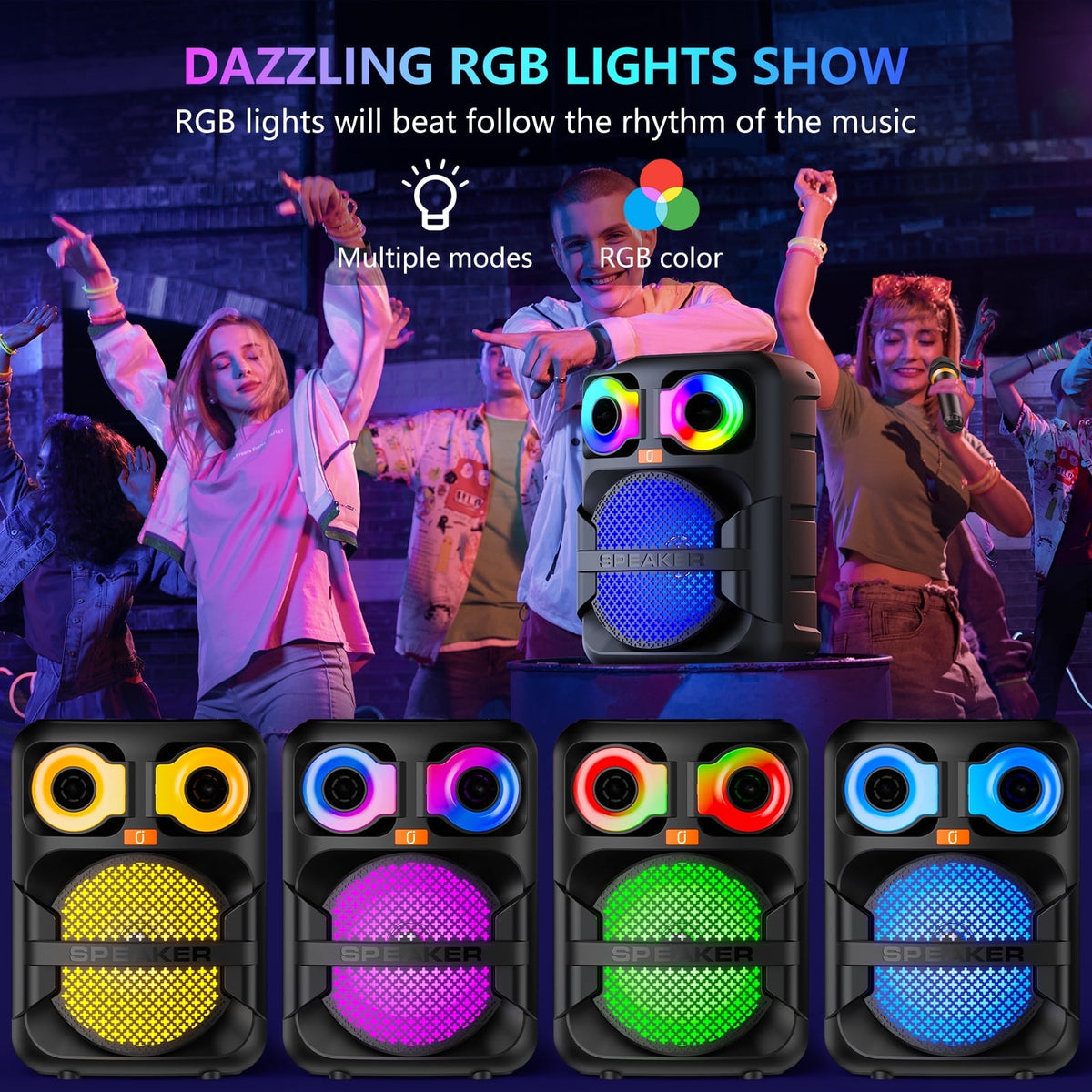 JYX Party Speaker, Portable Speaker Bluetooth with Rgb Lights for Outdoor/ Home Singing Party, Colorful Eagle Eye Led Lights, T28-T
