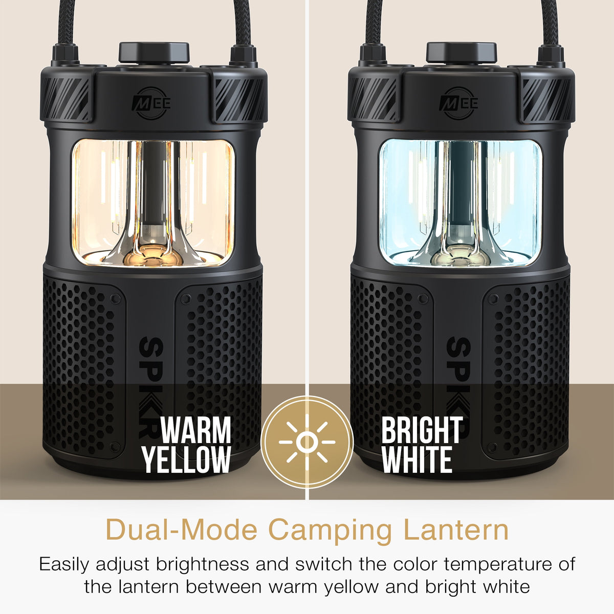 MEE audio lightSPKR Bluetooth Wireless Speaker with Camping Lantern, Rated IPX6 (Midnight Black)