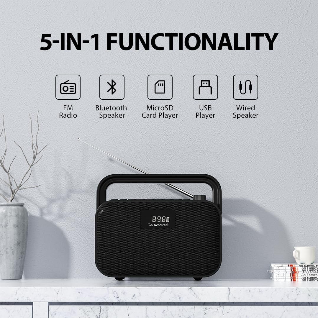Avantree PowerByte - Portable Digital FM Radio with Powerful 30W Stereo Bluetooth Speakers & SD Card Player, 20hr Rechargeable Playtime, Extended Range, Wireless Loud Outdoor Speaker & U Disk Player