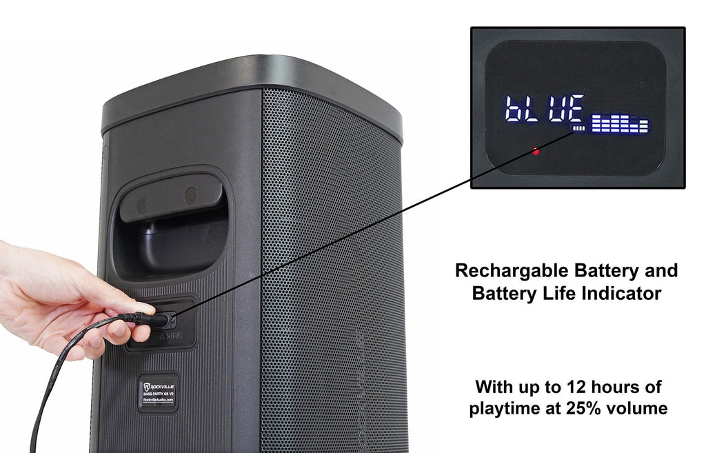 (2) Rockville BASS PARTY 65 V2 Rechargeable LED Wireless Link Bluetooth Speakers