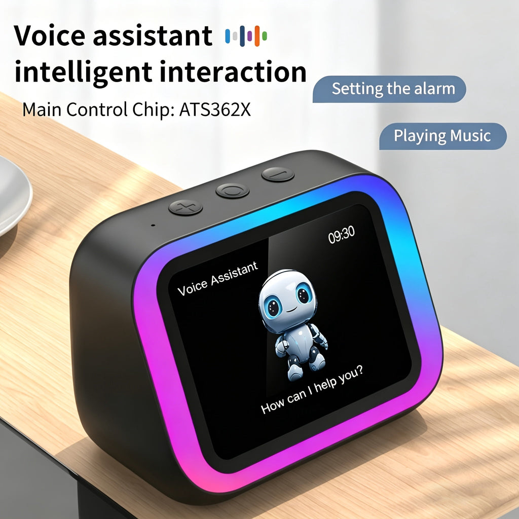 AI Smart Speaker, Smart Alarm Clock with Wireless Speaker & Dynamic RGB Light, Hi-Fi Stereo Sound, HD Smart Display, Answer/Make Call, Voice Assistant, Period Tracker, 2500mAh Battery