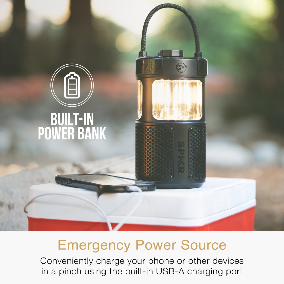 MEE audio lightSPKR Bluetooth Wireless Speaker with Camping Lantern, Rated IPX6 (Midnight Black)