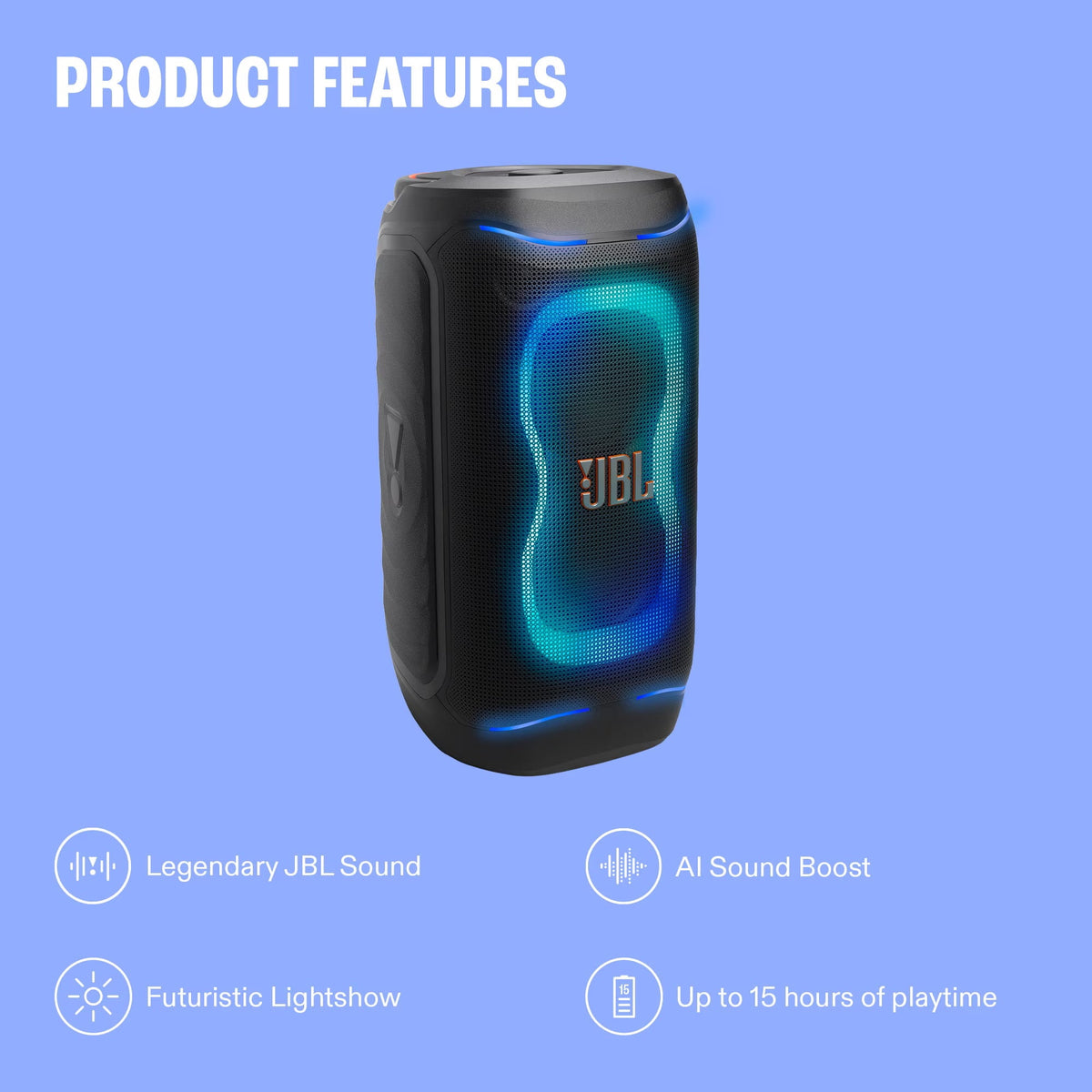 JBL PartyBox 130 - Portable party speaker with JBL legendary sound, a dynamic lightshow and a foldable ergonomic handle - Black (Sold Without Manufacturer Warranty)