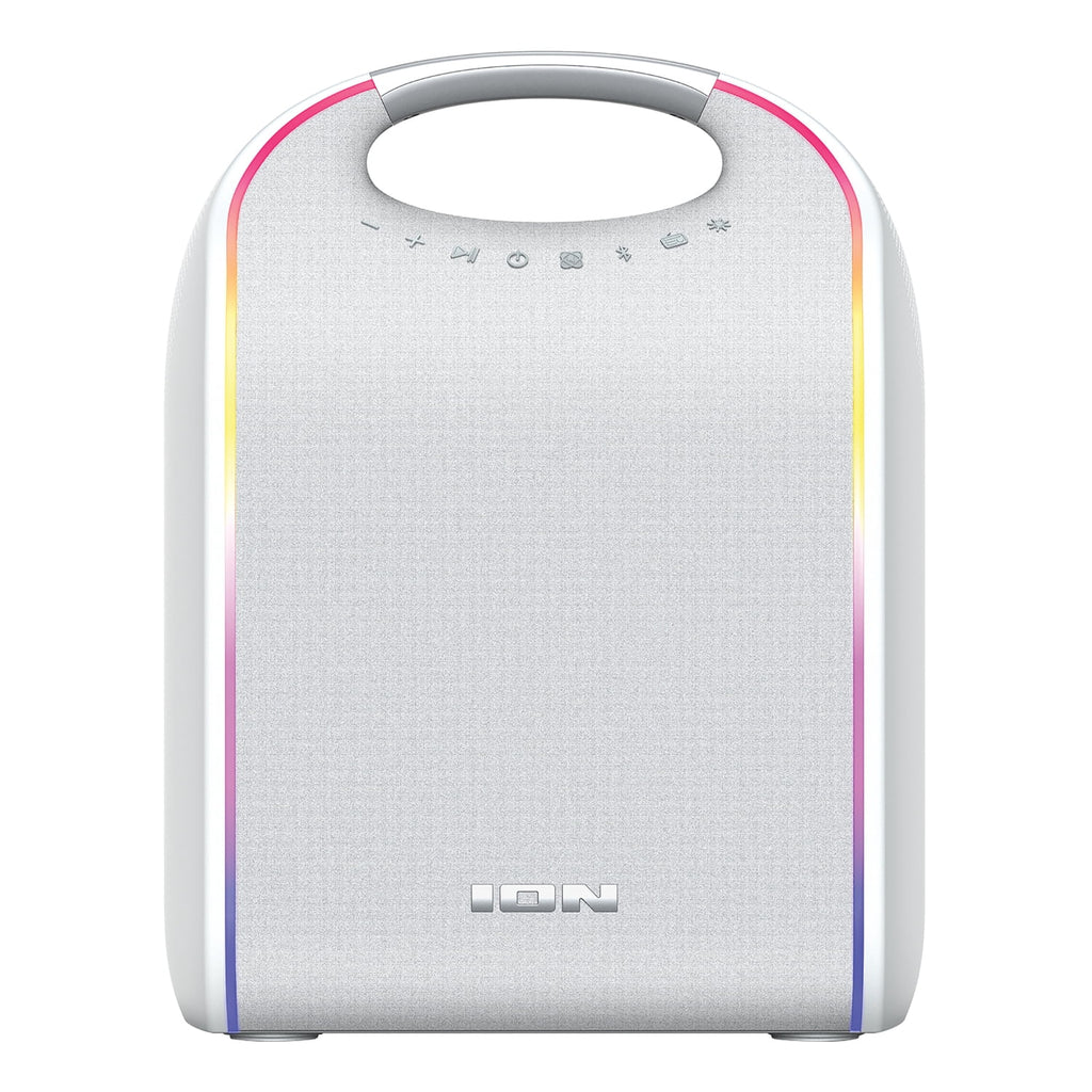 ION 40-Watt-RMS Stereo Glow Tone Portable Bluetooth Rechargeable Speaker with 8-In. Woofer, Lights, TWS, Aux and Mic Inputs, FM, Water-Resistant