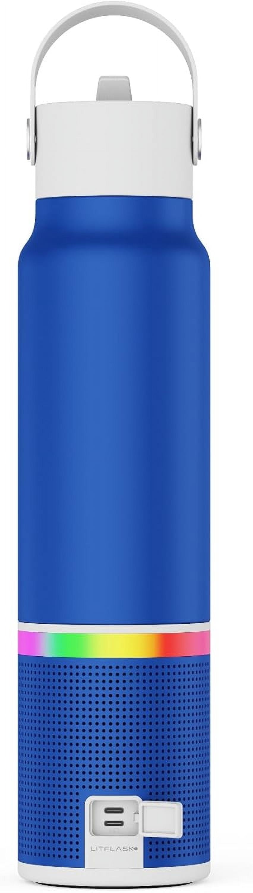 LITFLASK Smart Water Bottle with Premium Bluetooth Speaker, White, Portable Charger, LED Light, Stainless Steel, Mix & Match Colors, 20oz - Oprah's Favorite Things 2024