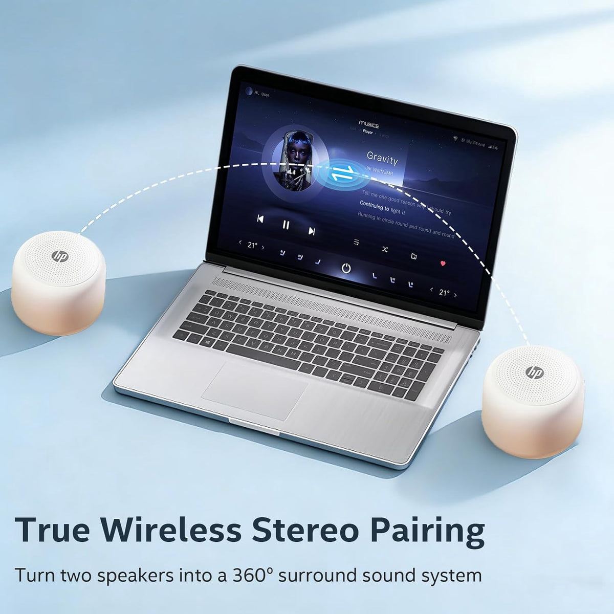 HP Portable Bluetooth Speaker with HiFi Deep Bass, IPX7 Waterproof Mini Wireless Speaker, 15H Battery, TWS Pairing for Outdoor and Home, Milk Tea