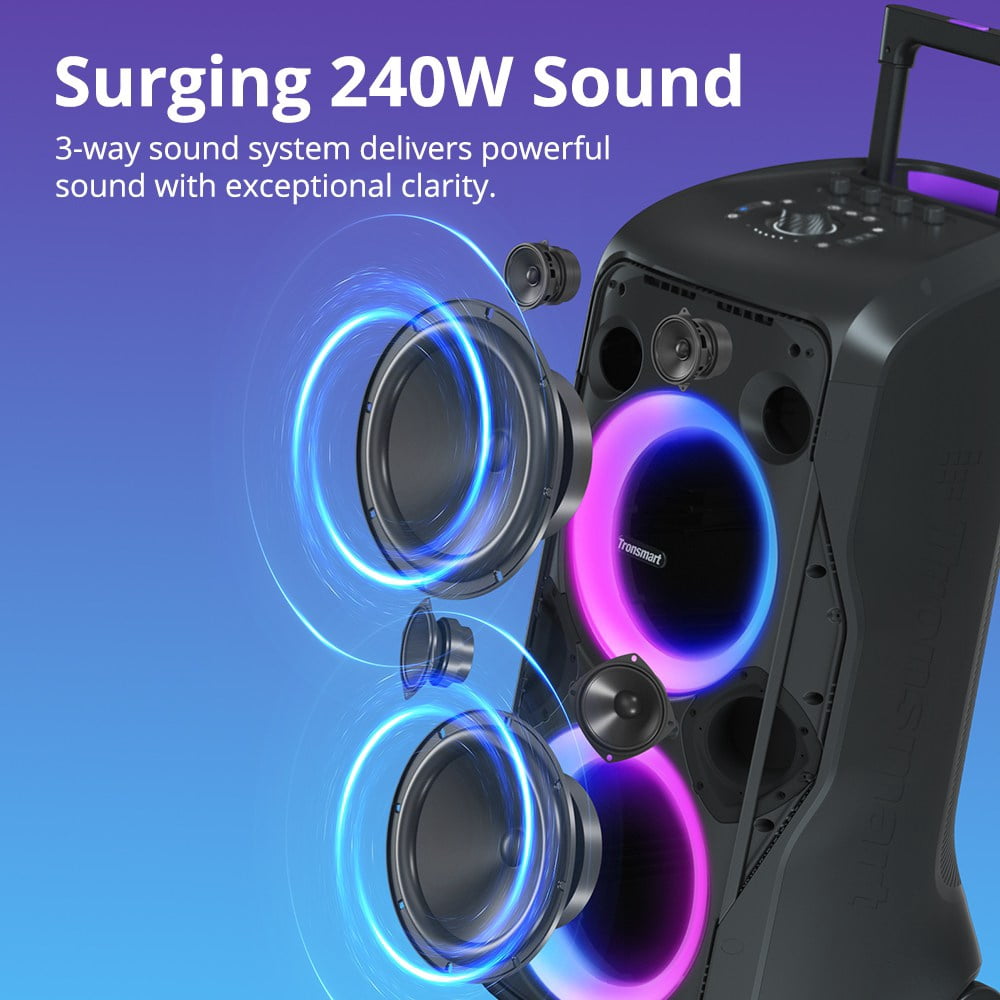 Tronsmar Portable Party Speaker, 270° Soundstage, 240W, 20H Battery, Karaoke Mic & Guitar Input, for Home, Party Tronsmart Halo 300 Black
