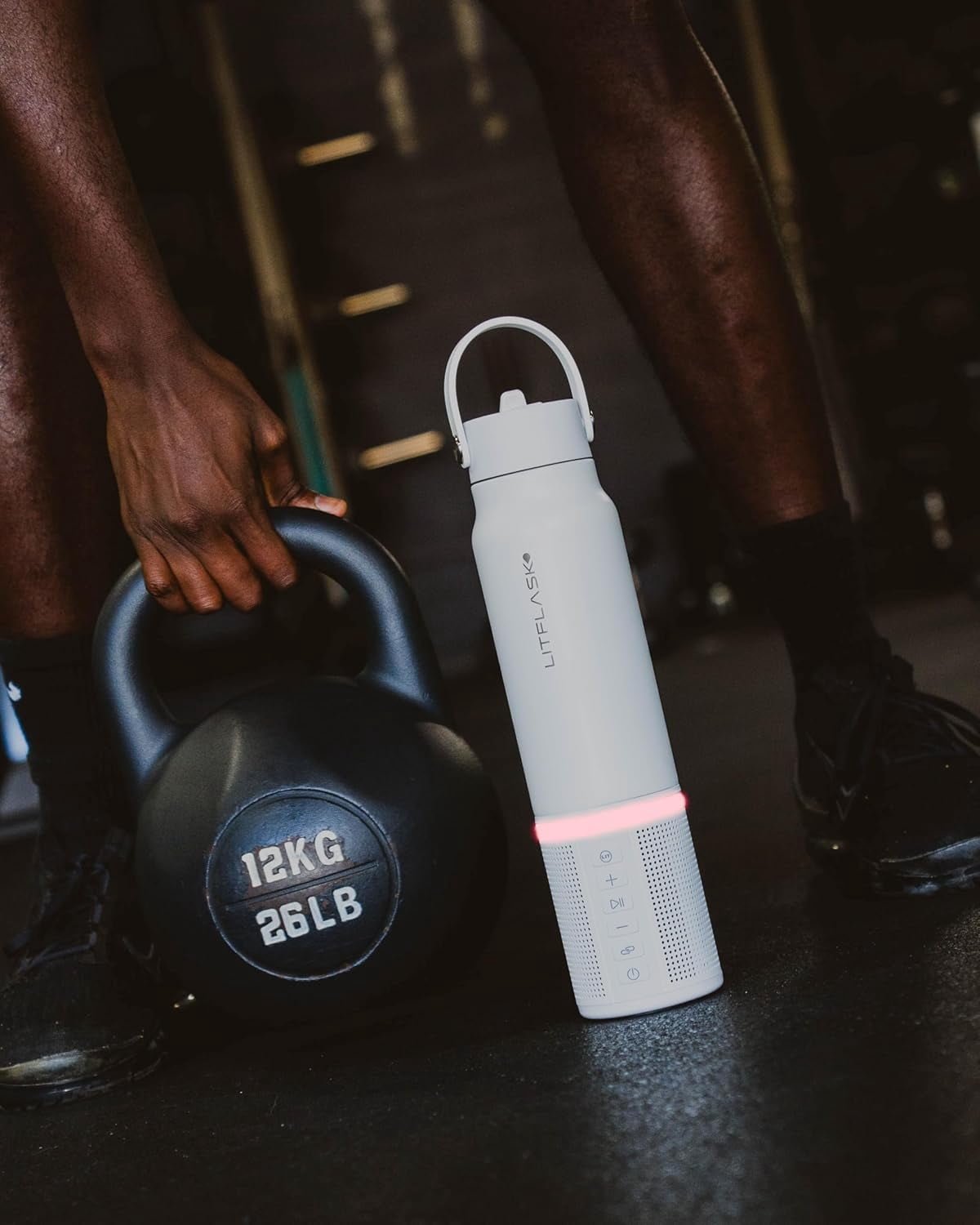 LITFLASK Smart Water Bottle with Premium Bluetooth Speaker, White, Portable Charger, LED Light, Stainless Steel, Mix & Match Colors, 20oz - Oprah's Favorite Things 2024