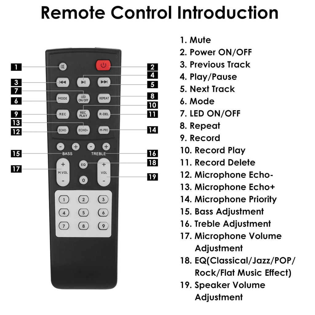 Portable Wireless Speakers with Lights & Remote Control, TWS FM USB MMC Slot Aux In Recording Mic for Outdoor Party