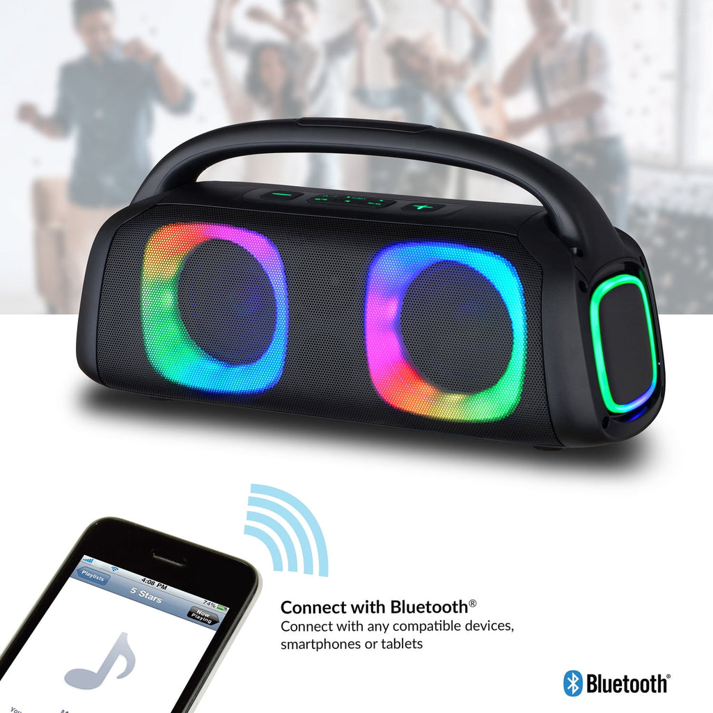 IQ Sound Bluetooth Boom Box Speaker with FM Radio, RGB Light Show, and Remote, True Wireless, Black, IQ-3540BT, IQ-3540BT