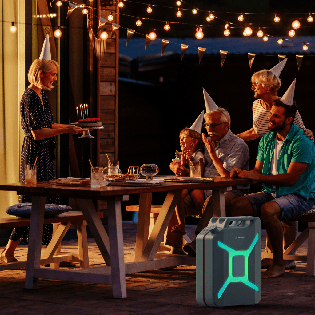 ULTIMEA Go Portable Party Speaker, 300W Wireless PartyBox with Bass Boost, RGB Light, TWS Stereo, Auracast Mode, Mic/Guitar Input, APP Control, Large Bluetooth Speaker for Party Outdoor (Black+Red)