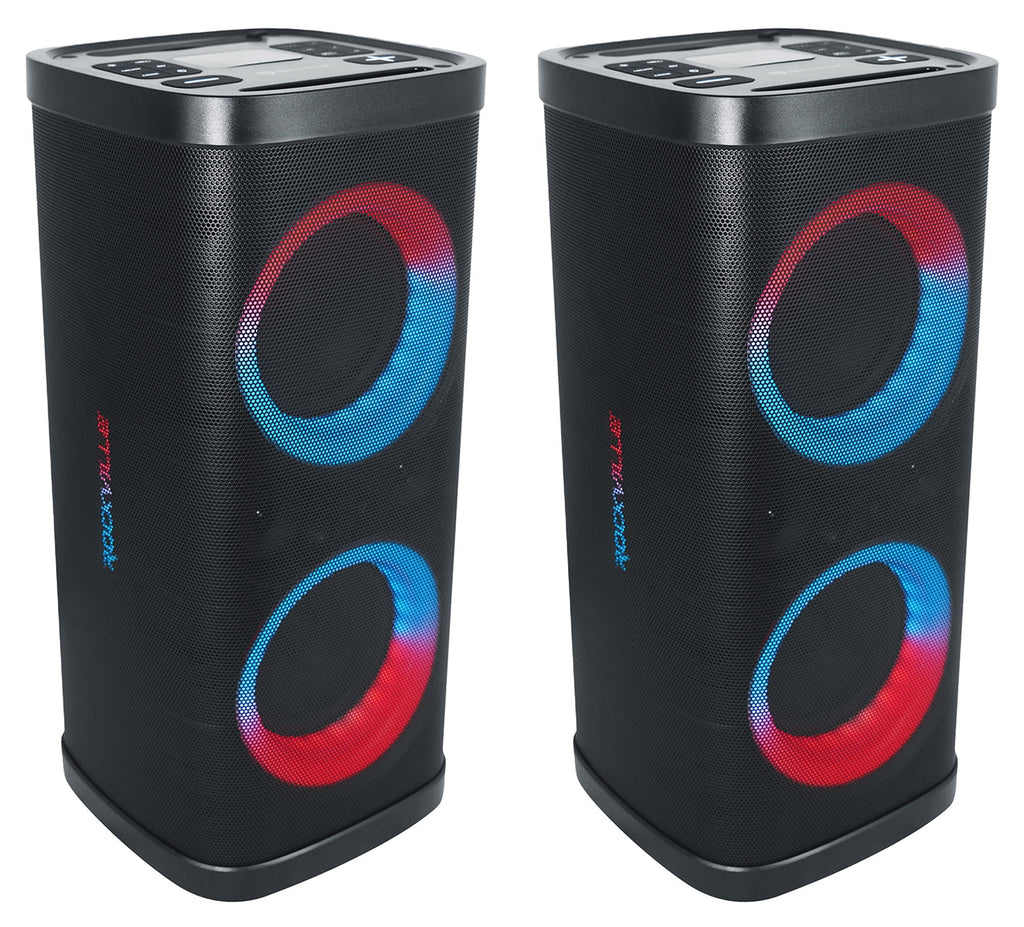 (2) Rockville BASS PARTY 65 V2 Rechargeable LED Wireless Link Bluetooth Speakers