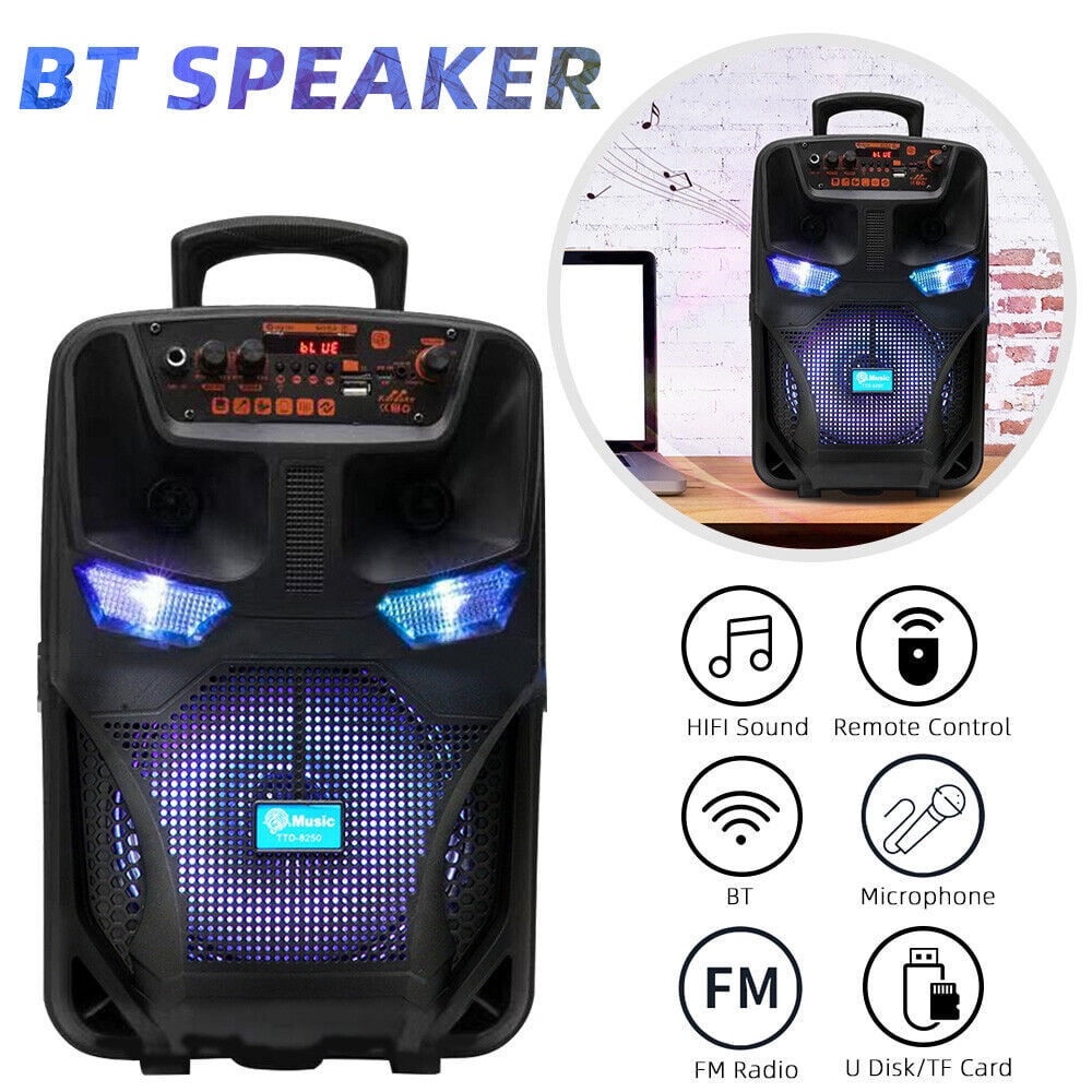 Seneo 8'' Bluetooth Speaker Heavy Bass Portable Outdoor Bluetooth Speaker with Microphone, Black