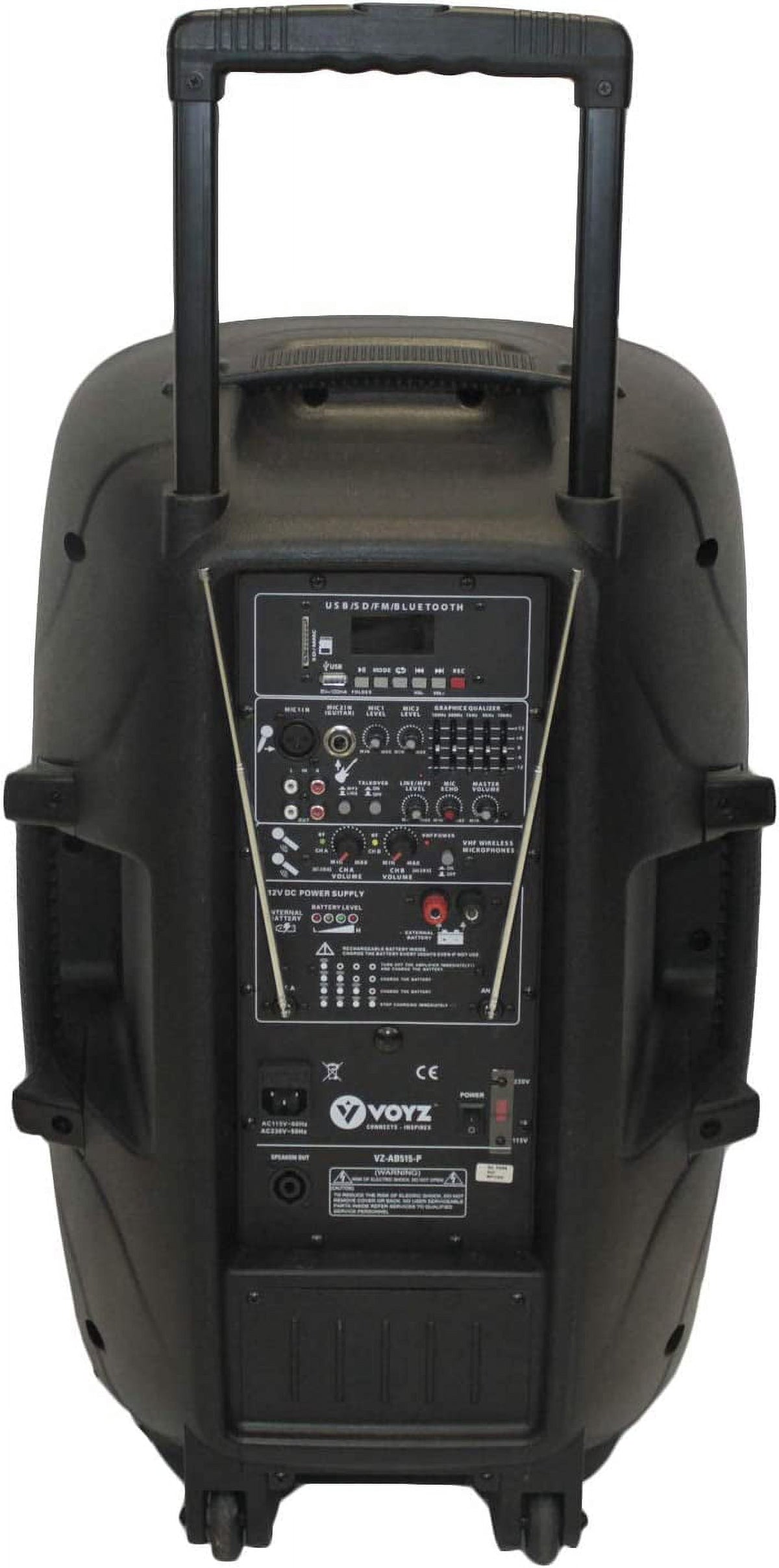 VOYZ 1000W Portable Bluetooth Speaker | 15" Two-Way | USB/SD/MP3 | Tripod Stand | 2 Mics | Perfect for Karaoke