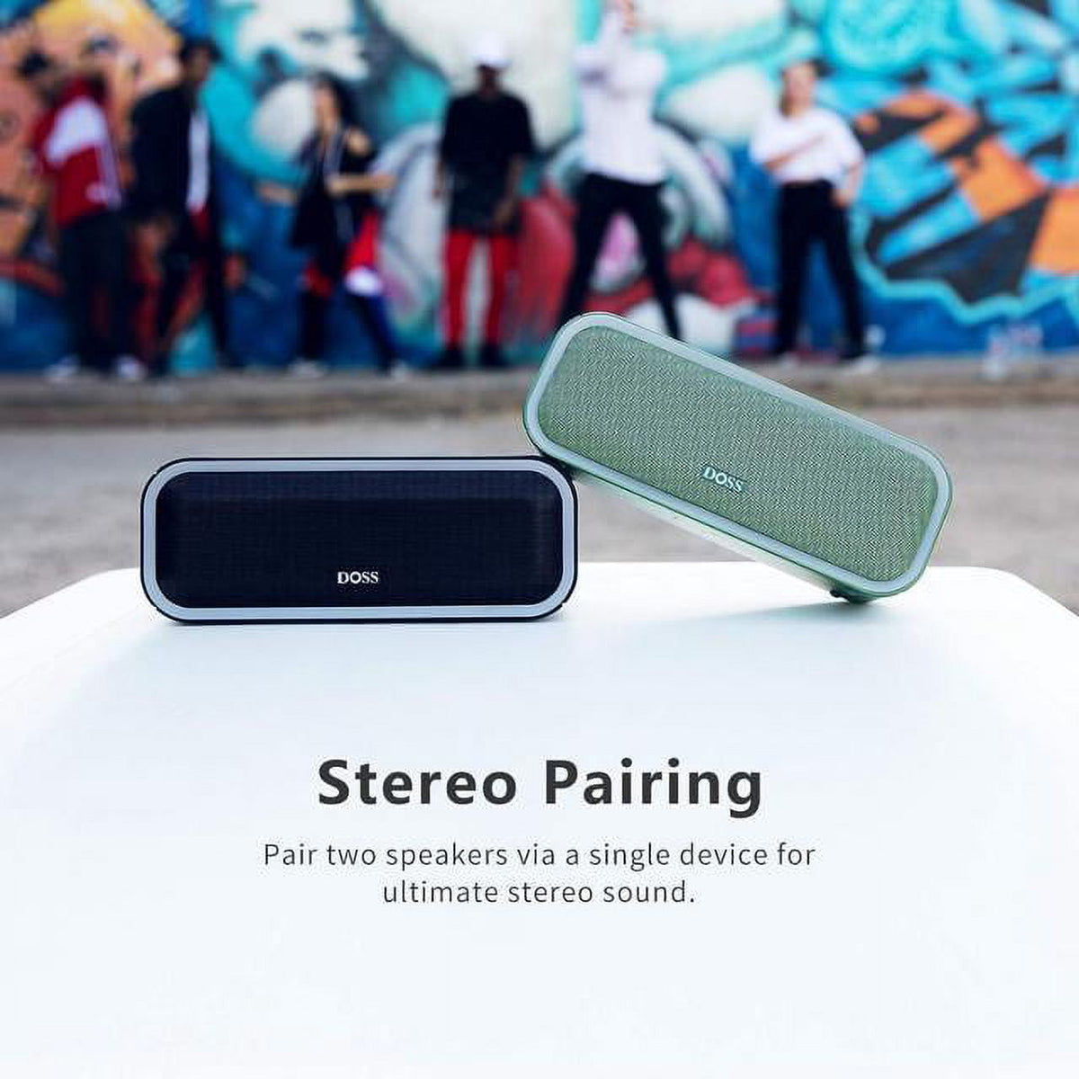 DOSS Grey Wireless Bluetooth Speaker, 15Hrs Long Playtime, 24W Impressive Sound with Booming Bass, IPX6 Waterproof, Wireless Stereo Pairing, Mixed Colors Lights, 66 FT Connectivity