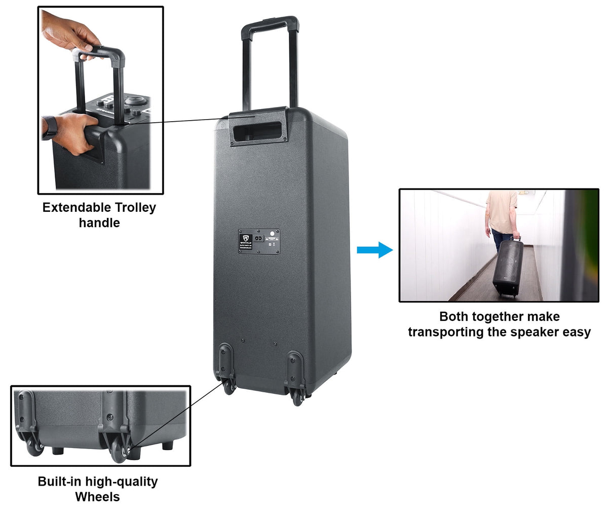 Rockville ELITE PARTY 65 Bluetooth Party Speaker System, 2000W Peak, Dual 6.5 in Woofers, Karaoke Effects, Lights, Wheels