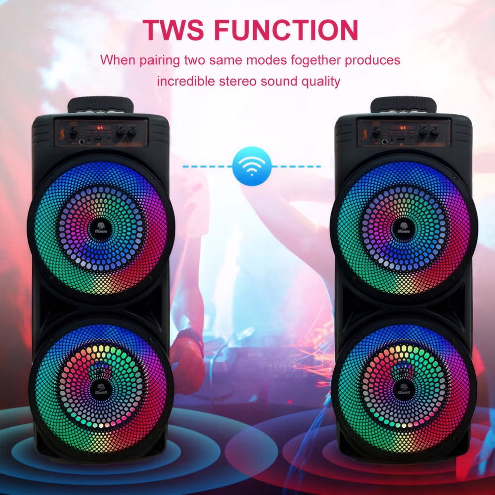 Bluetooth Speakers, Portable Wireless Loud Outdoor Home Party Bluetooth Speaker with Subwoofer, LED Colorful Lights, Microphone, Remote and Big Powerful Stereo Deep Bass Sound Boombox