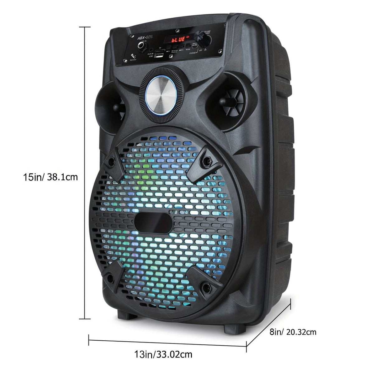 1100W Portable PA Speaker with 8" Subwoofer, Bluetooth, 7-Color LED, Rechargeable Battery, USB/SD/AUX, Includes Wired Mic & Stand for Outdoor Party
