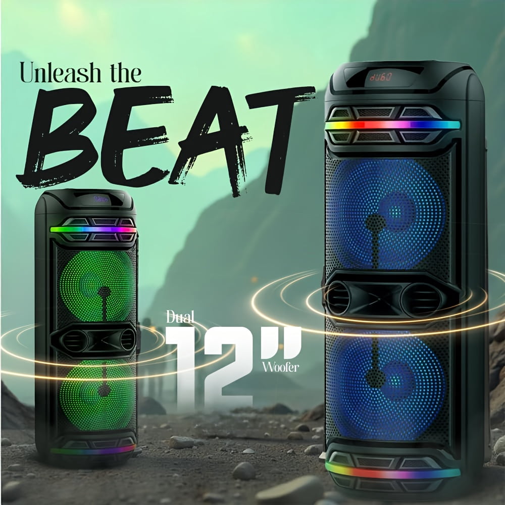 3000W Portable Speaker - Choose 6.5''/8''/10''/12'' Subwoofers - Heavy Bass w/LED Lights - 33ft Wireless Range - For Home/Party/Travel - FM Radio & Stereo Sound