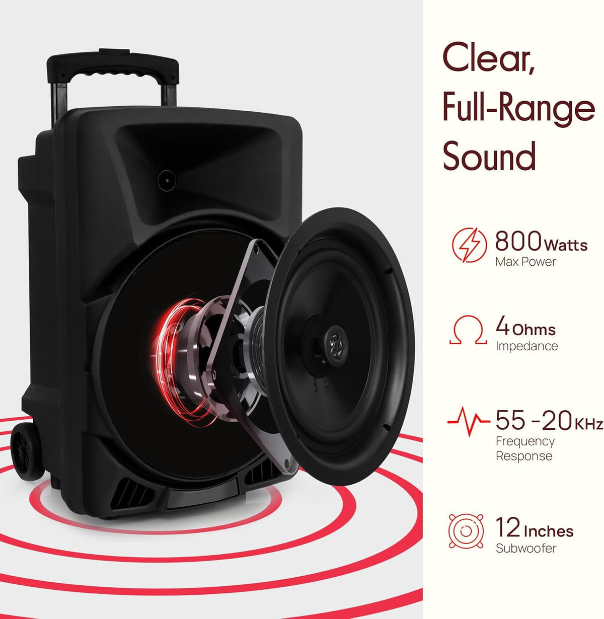 Pyle Wireless Portable PA Speaker System - 800W Powered Bluetooth Indoor & Outdoor DJ Stereo Loudspeaker