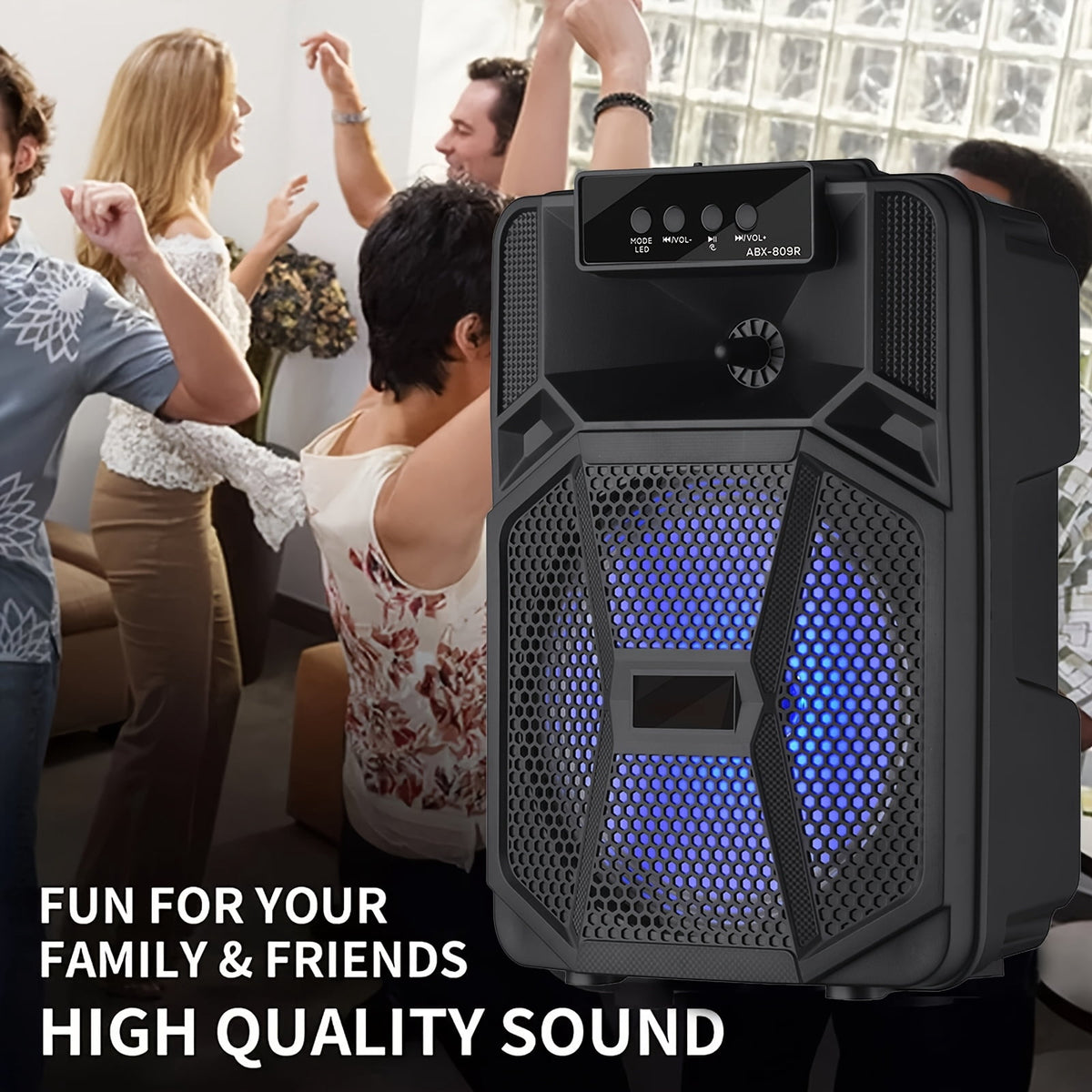 1100W Portable Bluetooth Speaker with LED Lights, Wired Microphone, 1200mAh Battery, Black - Ideal for Parties, Holidays & Gifts