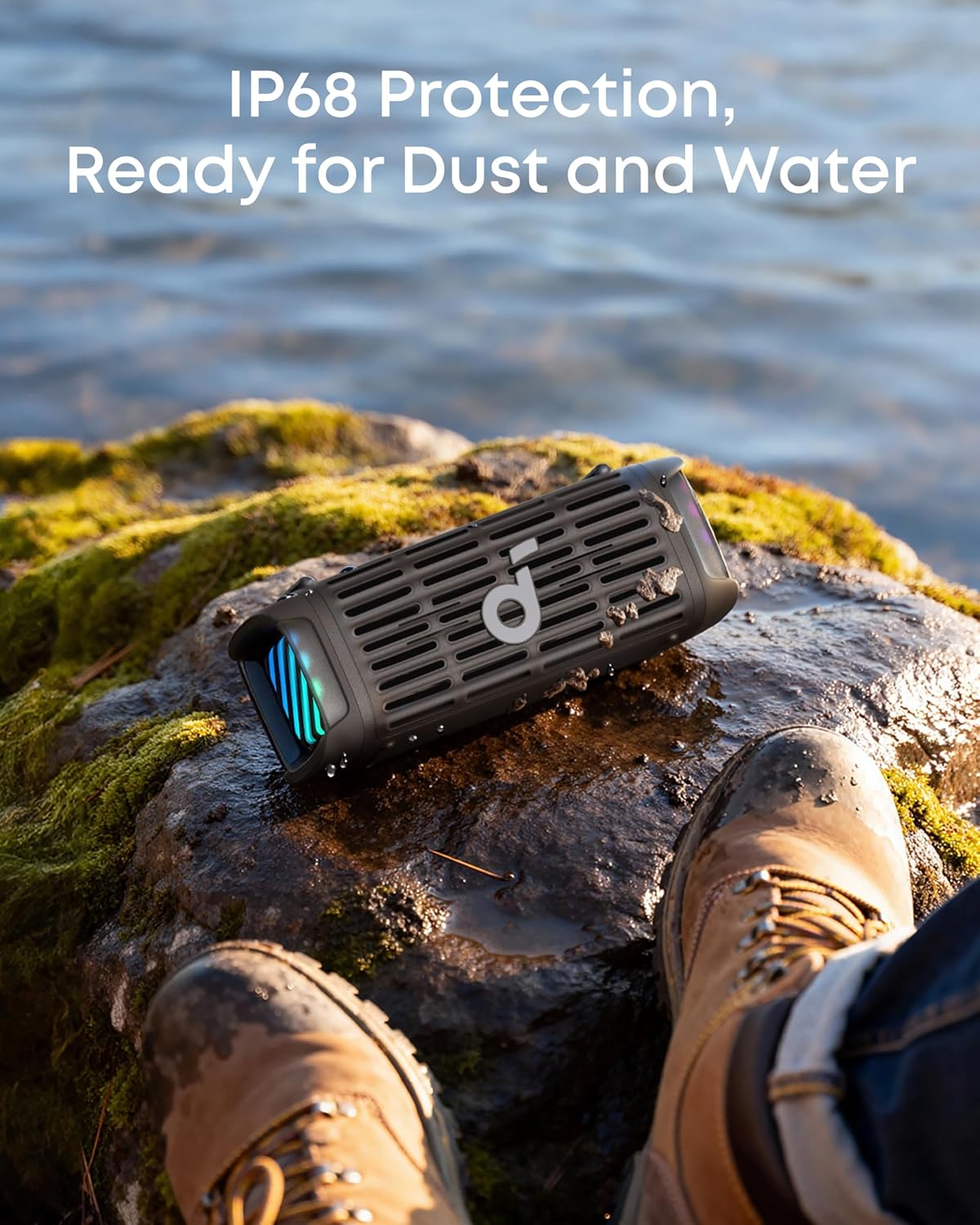 Restored Soundcore Boom 3i by Anker Rugged Outdoor Portable Speaker, IP68 Waterproof, 2 Speakers, Black