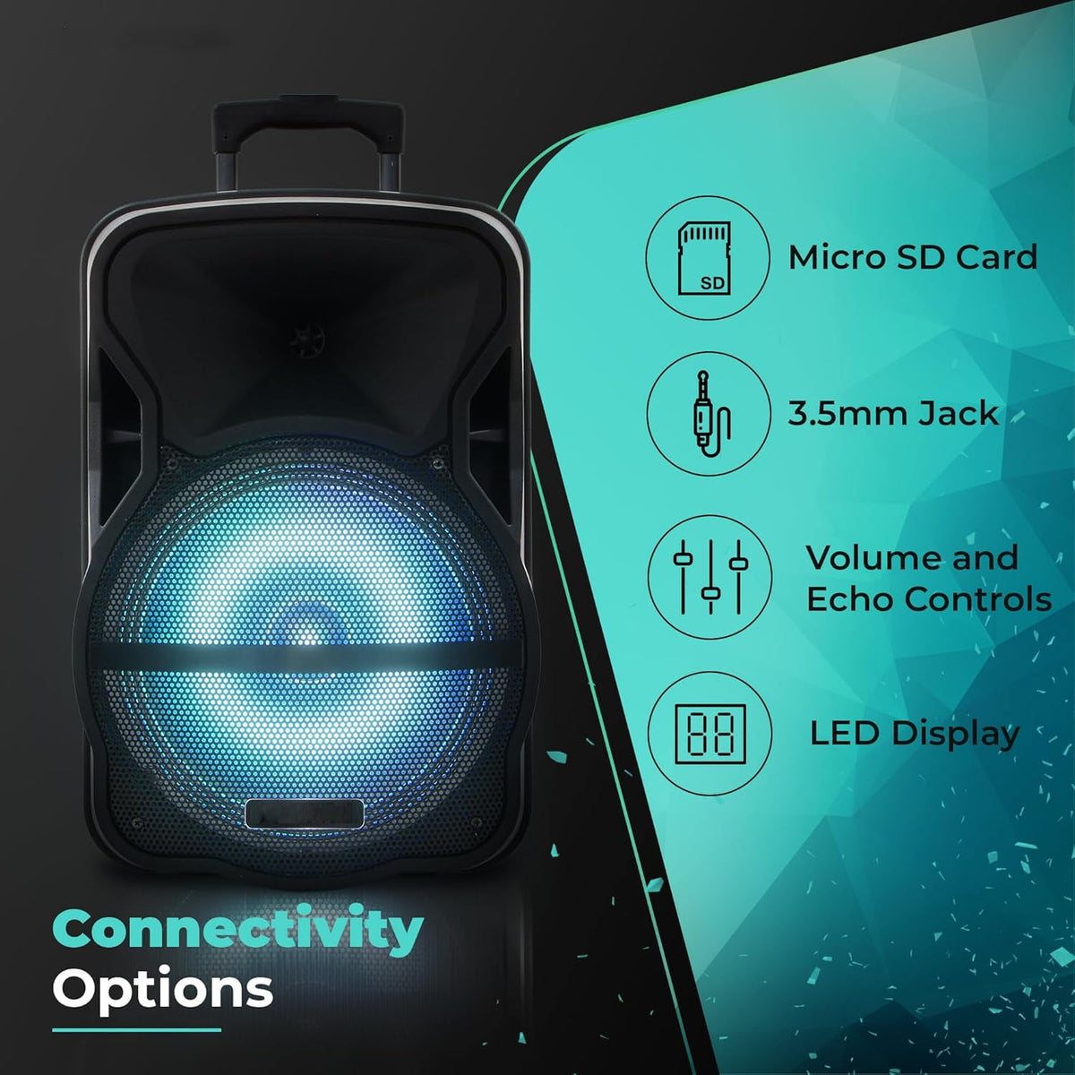 RIDWIND 3000W Portable Bluetooth Speaker Indoor/Outdoor Loud 12" Subwoofer Heavy Bass Sound System With Party Lights Digital Display FM/AUX/MP3/USB/TF Tripod Stand Handle Wheels Microphone Remote