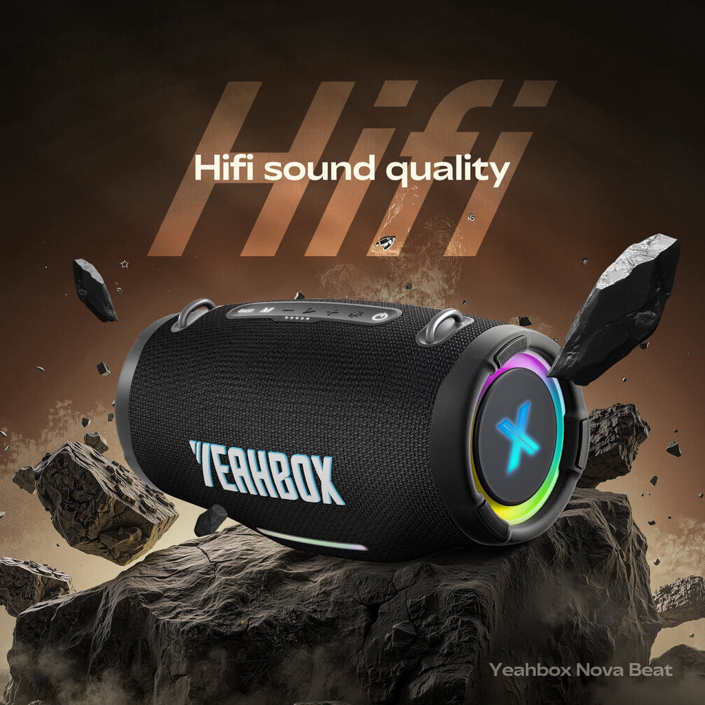 YEAHBOX Nova Beat Portable Bluetooth Party Speaker, 2.1 Deep Bass Loud Wireless Speaker with Bass Boost, RGB Light Show, IPX Waterproof, TWS Stereo Pairing, for Home, Outdoor, Camping & Party