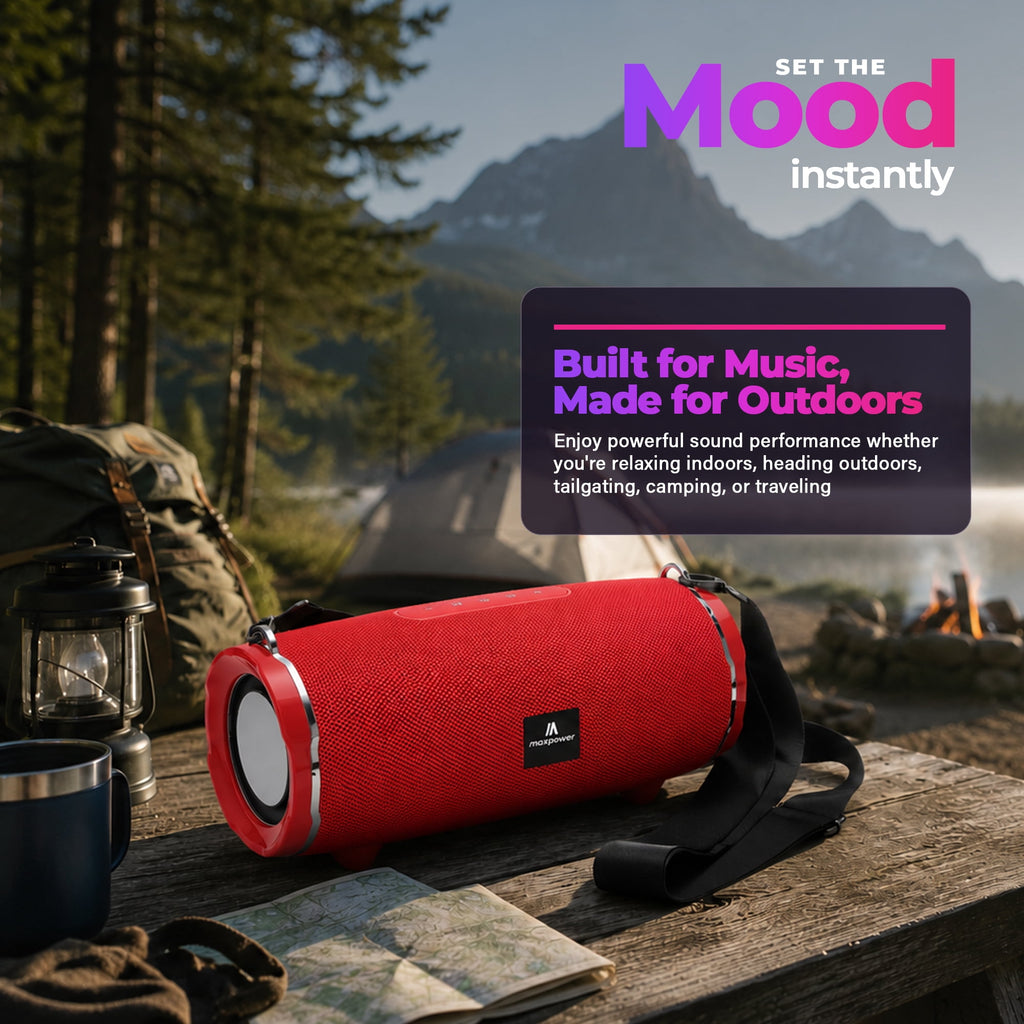 Max Power Encore Wireless Bluetooth 5.3 Speaker with Adjustable Shoulder Strap, Red