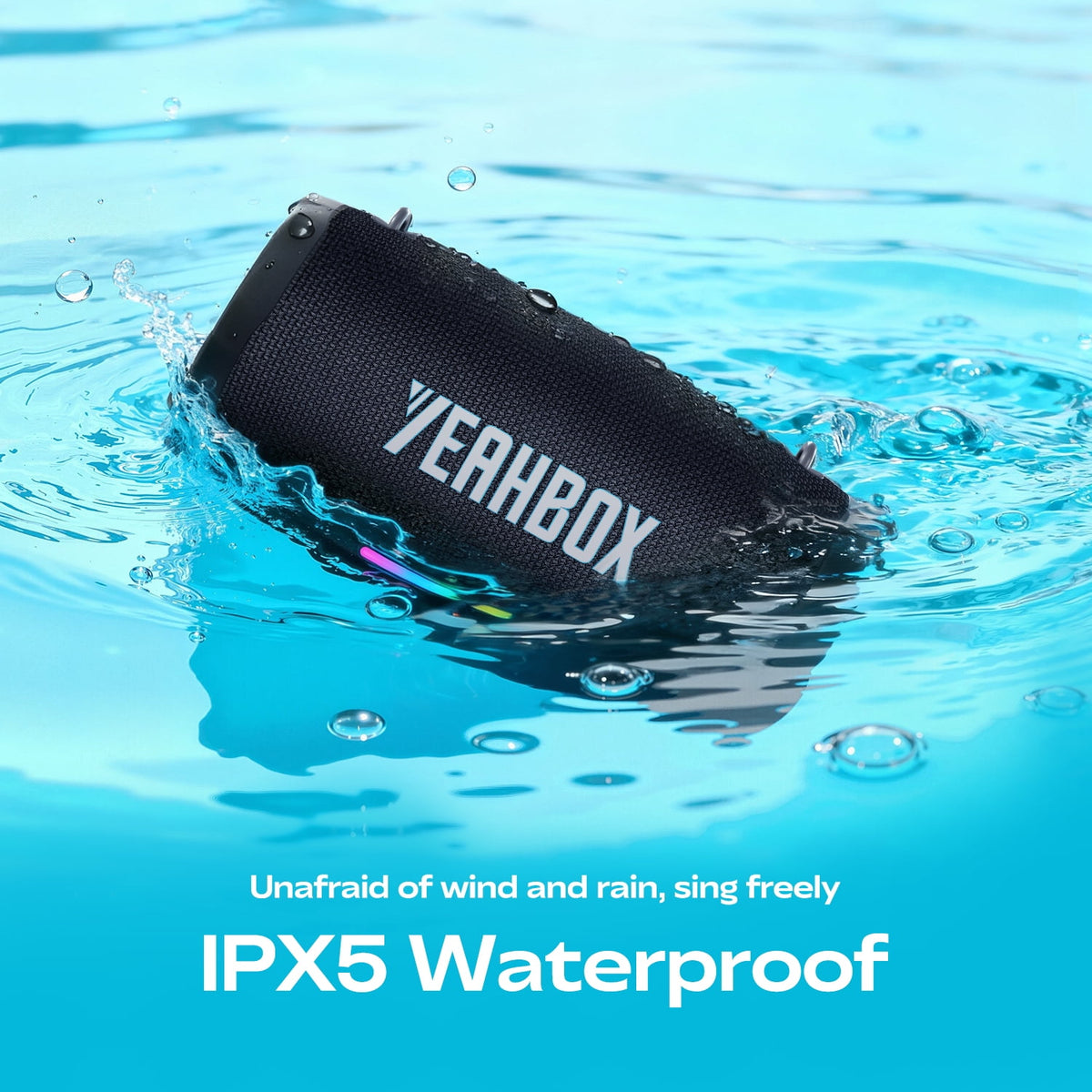 YEAHBOX Nova Beat Portable Bluetooth Party Speaker, 2.1 Deep Bass Loud Wireless Speaker with Bass Boost, RGB Light Show, IPX Waterproof, TWS Stereo Pairing, for Home, Outdoor, Camping & Party