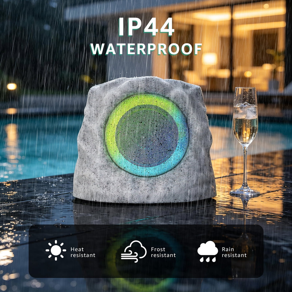 NiceBuy 2-Pack 8.1" Bluetooth Rock Speakers, Powerful Sound Solar Outdoor Wireless TWS Stereo Speaker with RGB Colorful LED Light for Indoor Outside Patio Garden