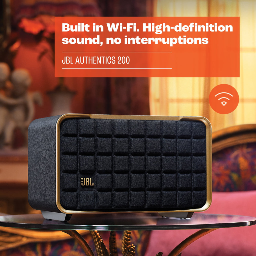 JBL Authentics 300 - Portable smart home speaker with Wi-Fi, Bluetooth and voice assistants with retro design. - Black